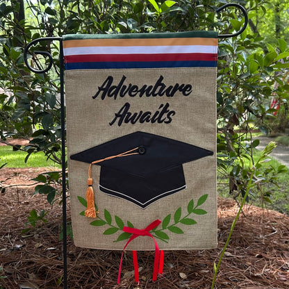 Adventure Awaits Burlap 2-Sided Garden Flag 12.5x18"
