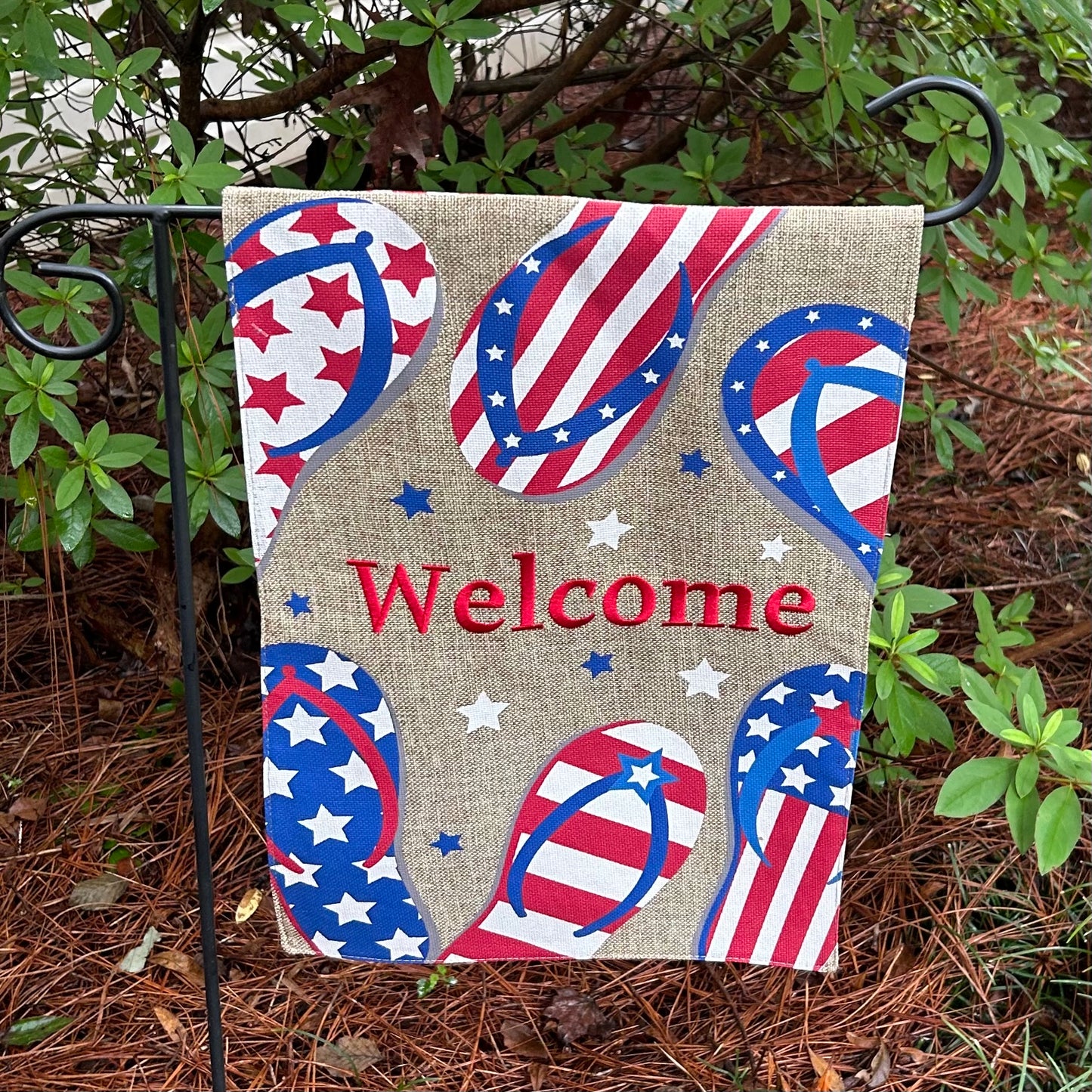 Americana Flip Flop Burlap 2-Sided Garden Flag 12.5x18"