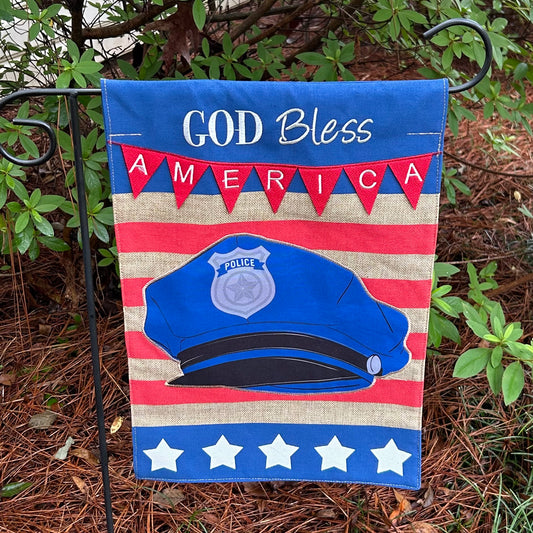 Police Hat GBA Burlap 2-Sided Garden Flag 12.5x18"