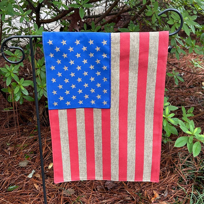 American Flag Burlap 2-Sided Garden Flag 12.5x18"