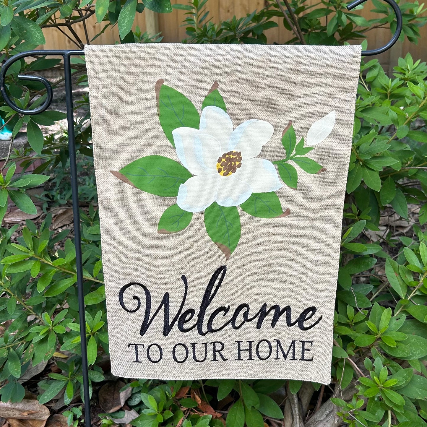 Magnolia Welcome Burlap 2-Sided Garden Flag 12.5x18"