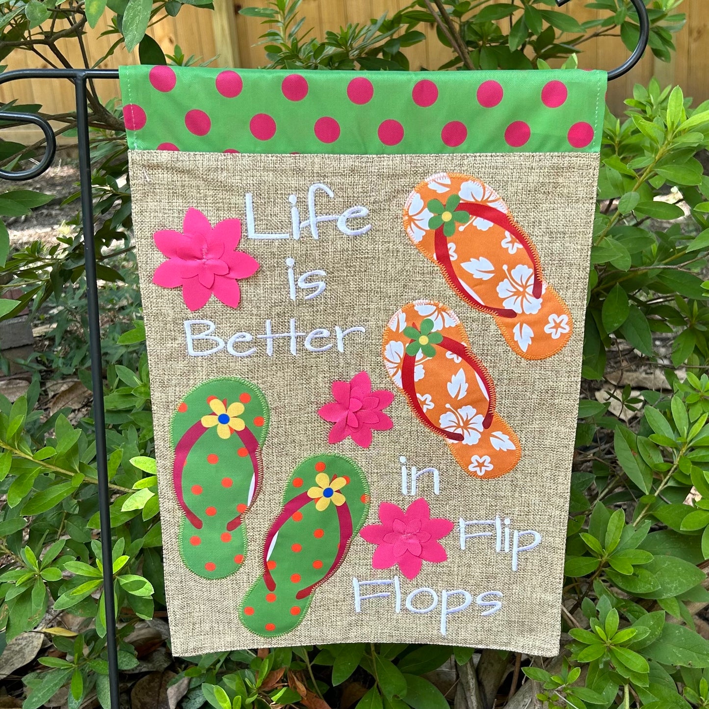 Flip Flop Floral Burlap 2-Sided Garden Flag 12.5x18"