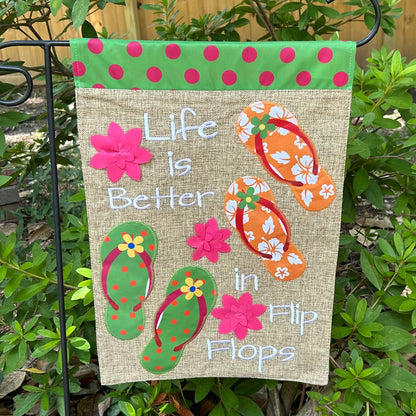 Flip Flop Floral Burlap 2-Sided Garden Flag 12.5x18"