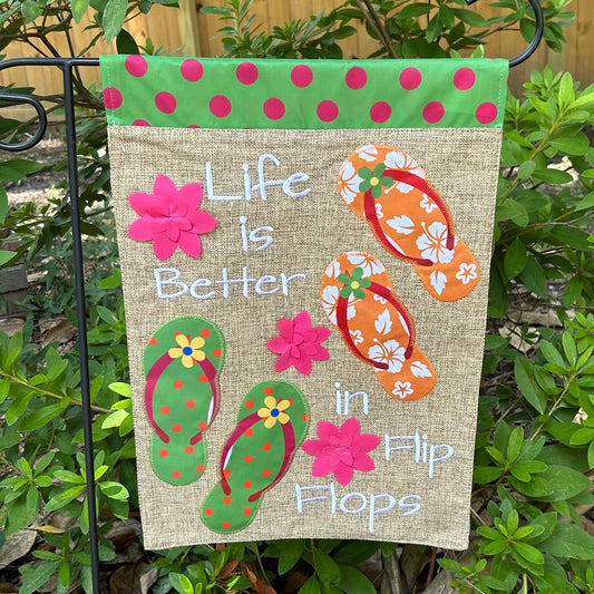 Flip Flop Floral Burlap 2-Sided Garden Flag 12.5x18"