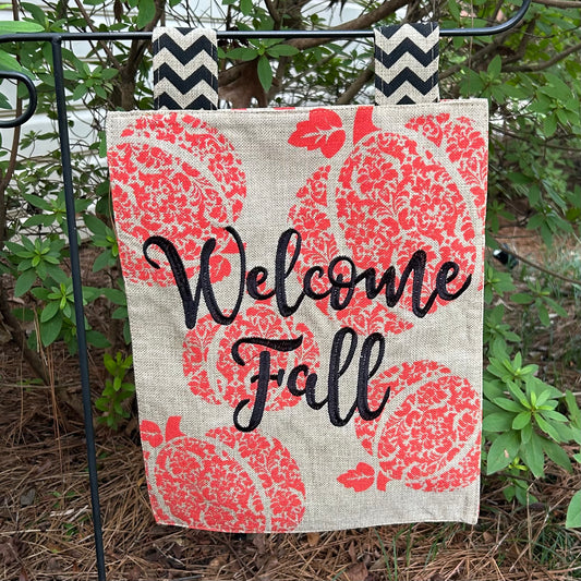 Harvest Pumpkin Welcome Fall Burlap 2-Sided Garden Flag 12.5x18"