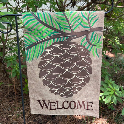 Pine Cone Welcome Burlap 2-Sided Garden Flag 12.5x18"