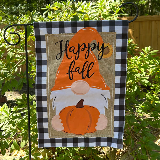 Fall Gnome Burlap 2-Sided Garden Flag 12.5x18"