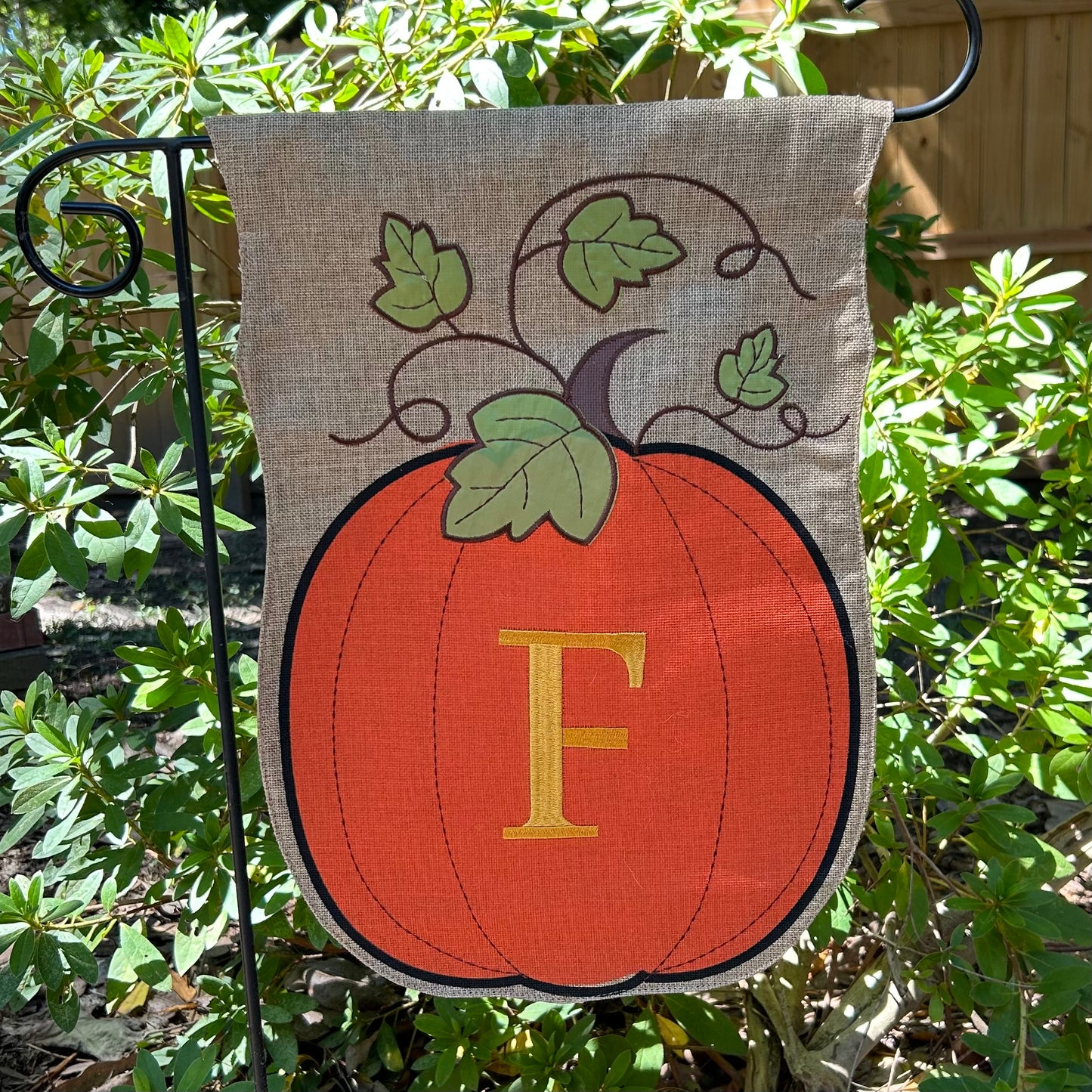 Pumpkin Monogram Burlap 2-Sided Garden Flag 12.5x18"