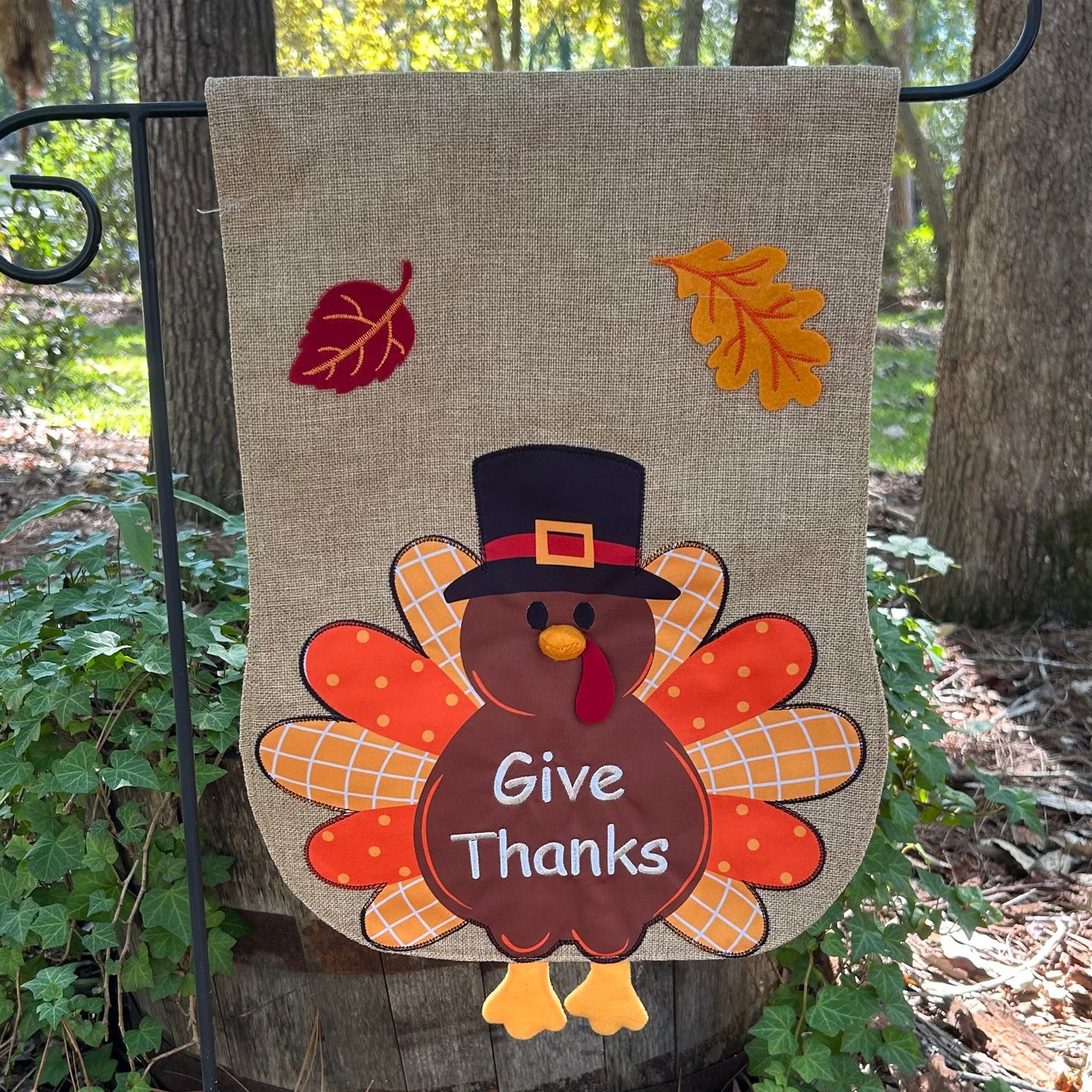 Thanksgiving Fall Turkey Burlap 2-Sided Garden Flag 12.5x18"