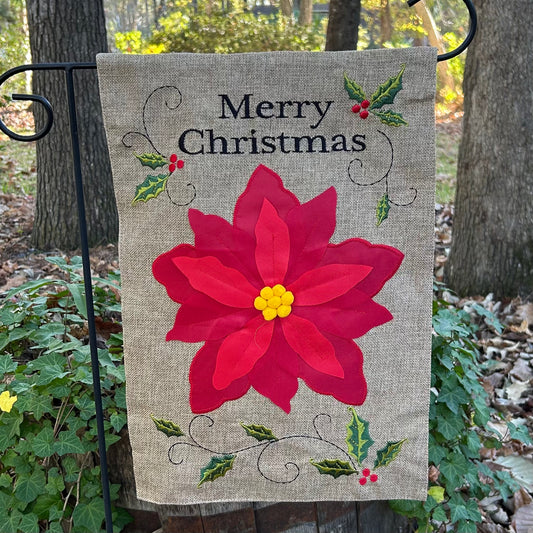 Christmas Poinsettia Burlap 2-Sided Garden Flag 12.5x18"
