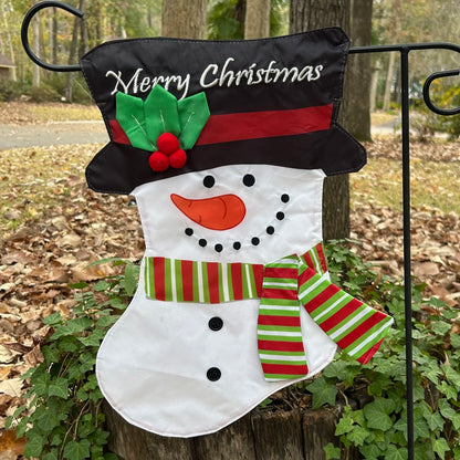 Christmas Snowman Scarf Stocking Shape 2-Sided Garden Flag 12.5x18"