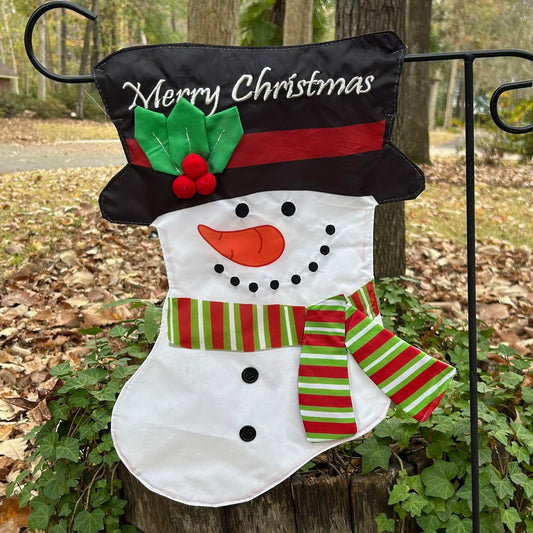 Christmas Snowman Scarf Stocking Shape 2-Sided Garden Flag 12.5x18"