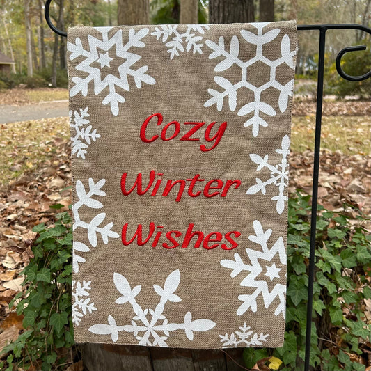 Christmas Winter Snowflakes Burlap 2-Sided Garden Flag 12.5x18"