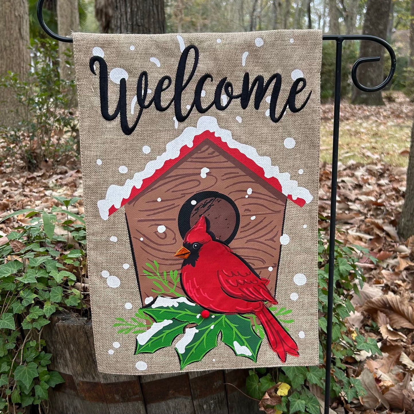 Christmas Winter Cardinal Burlap 2-Sided Garden Flag 12.5x18"