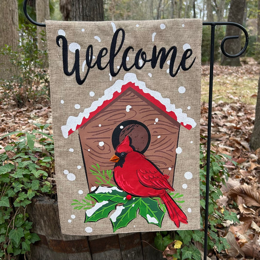 Christmas Winter Cardinal Burlap 2-Sided Garden Flag 12.5x18"