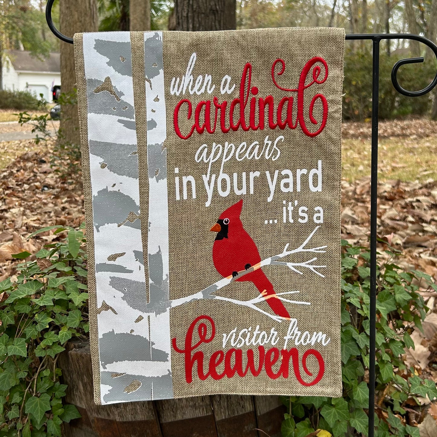 Cardinal on Birch Burlap 2-Sided Garden Flag 12.5x18"