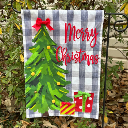 Christmas Merry & Bright Buffalo Check Tree 2-Sided Garden Flag 12.5x18"