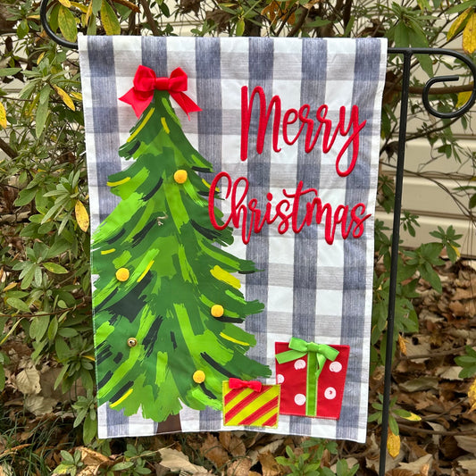 Christmas Merry & Bright Buffalo Check Tree 2-Sided Garden Flag 12.5x18"
