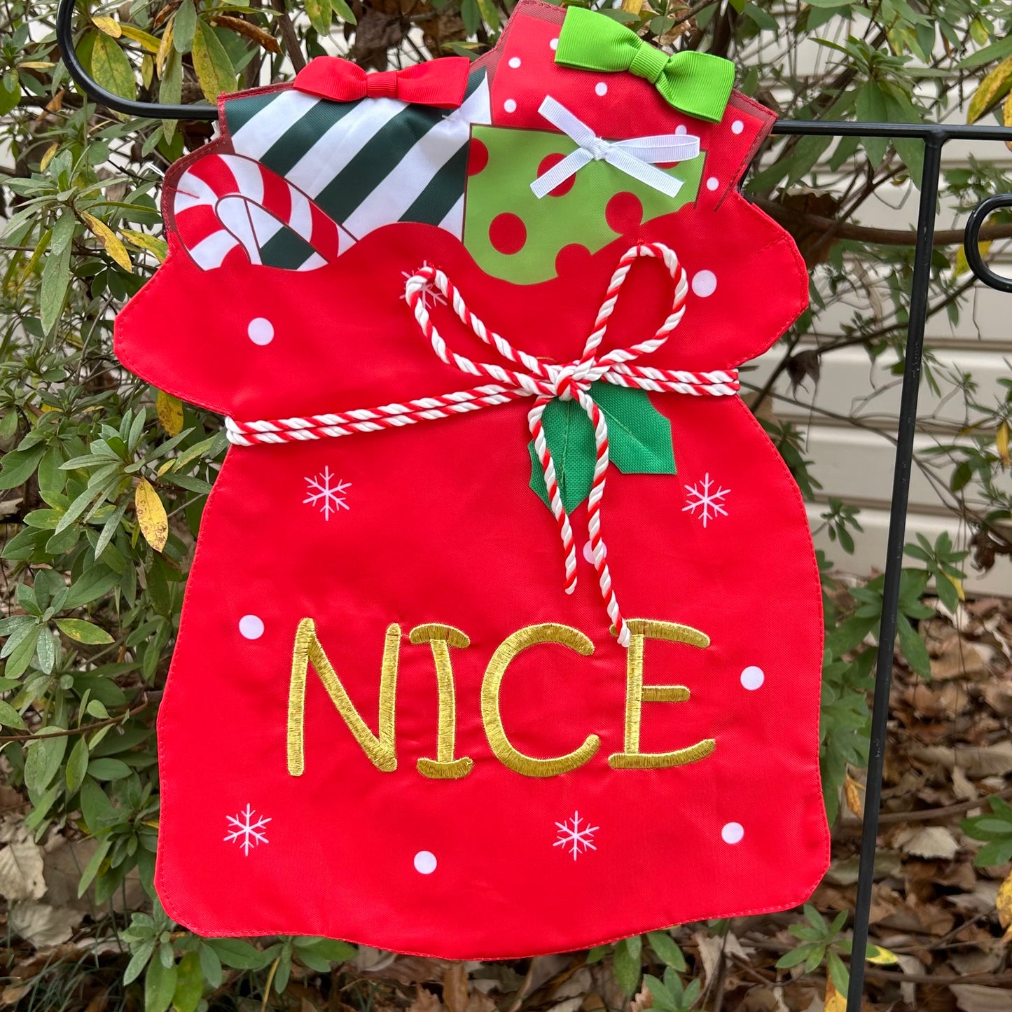 Christmas Naughty & Nice Santa Bag 2-Sided Garden Flag 12.5x18"
