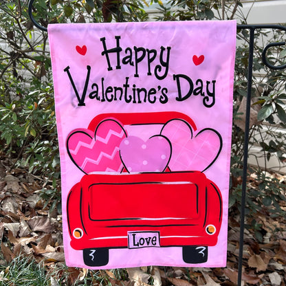 Valentine's Day Truck 2-Sided Garden Flag 12.5x18"