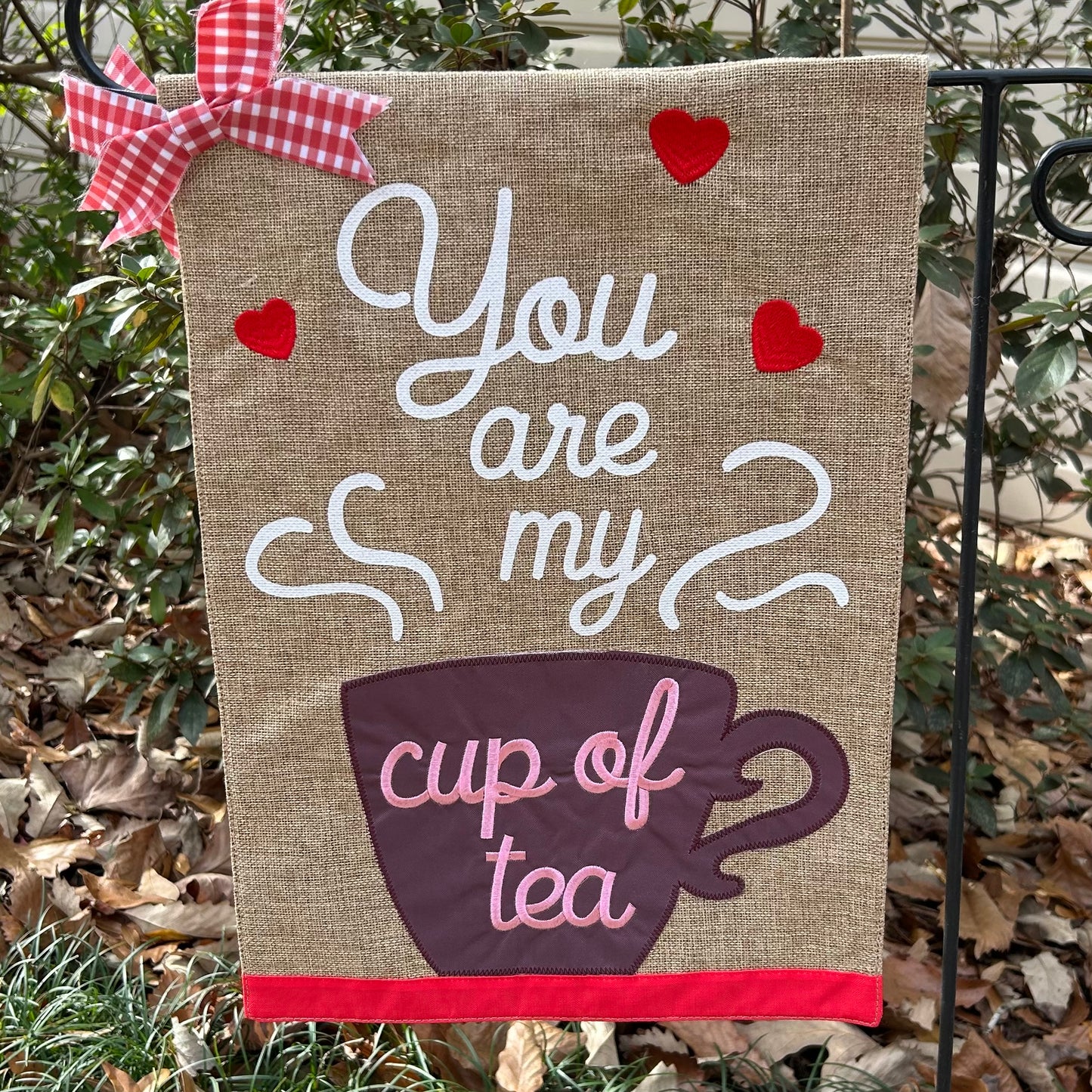 Cup of Tea Burlap 2-Sided Garden Flag 12.5x18"