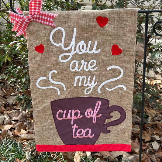 Cup of Tea Burlap 2-Sided Garden Flag 12.5x18"