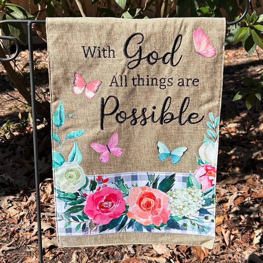 Butterflies Floral 2-Sided Burlap Garden Flag 12.5x18"