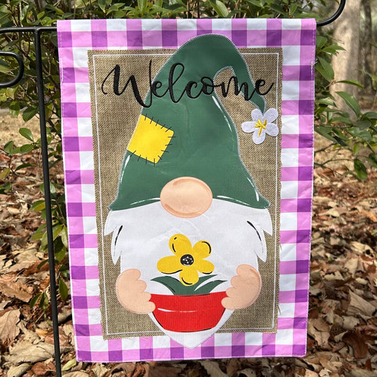Gnome Welcome 2-Sided Burlap Garden Flag 12.5x18"