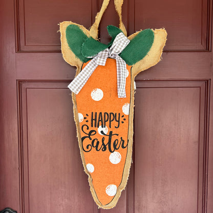 Happy Easter Carrot Burlap Wall Décor 25"x14"