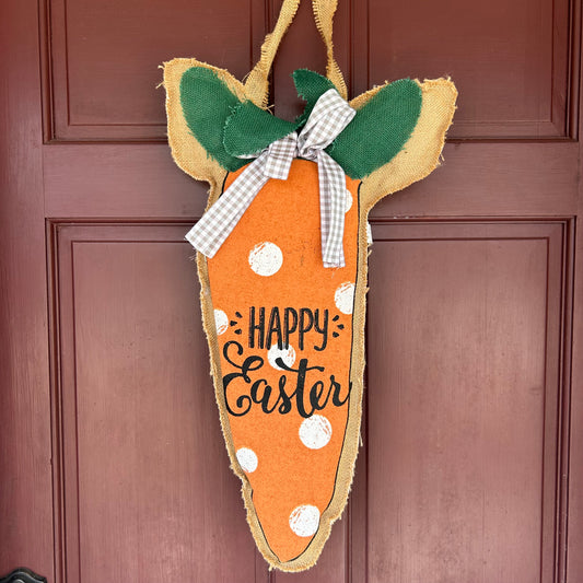 Happy Easter Carrot Burlap Wall Décor 25"x14"