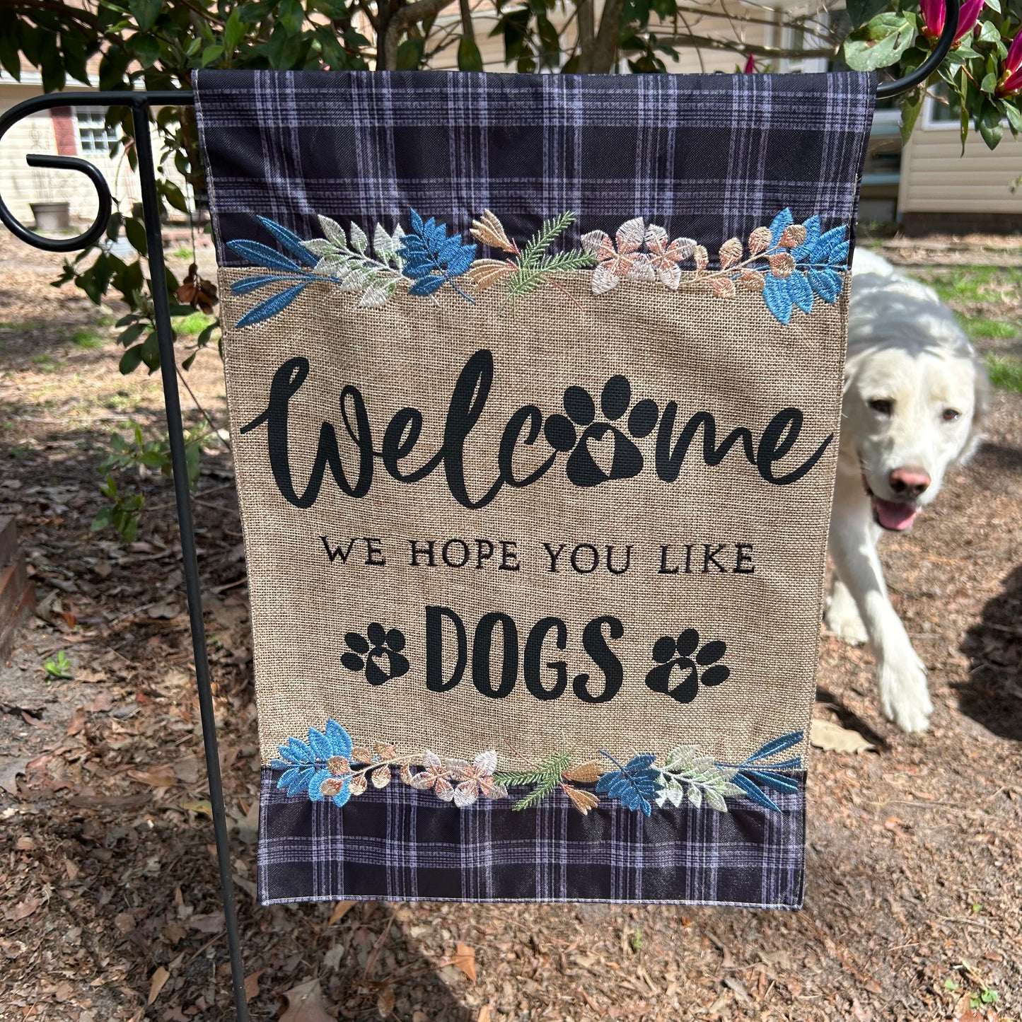 Welcome Dogs Burlap 2-Sided Garden Flag 12.5x18"
