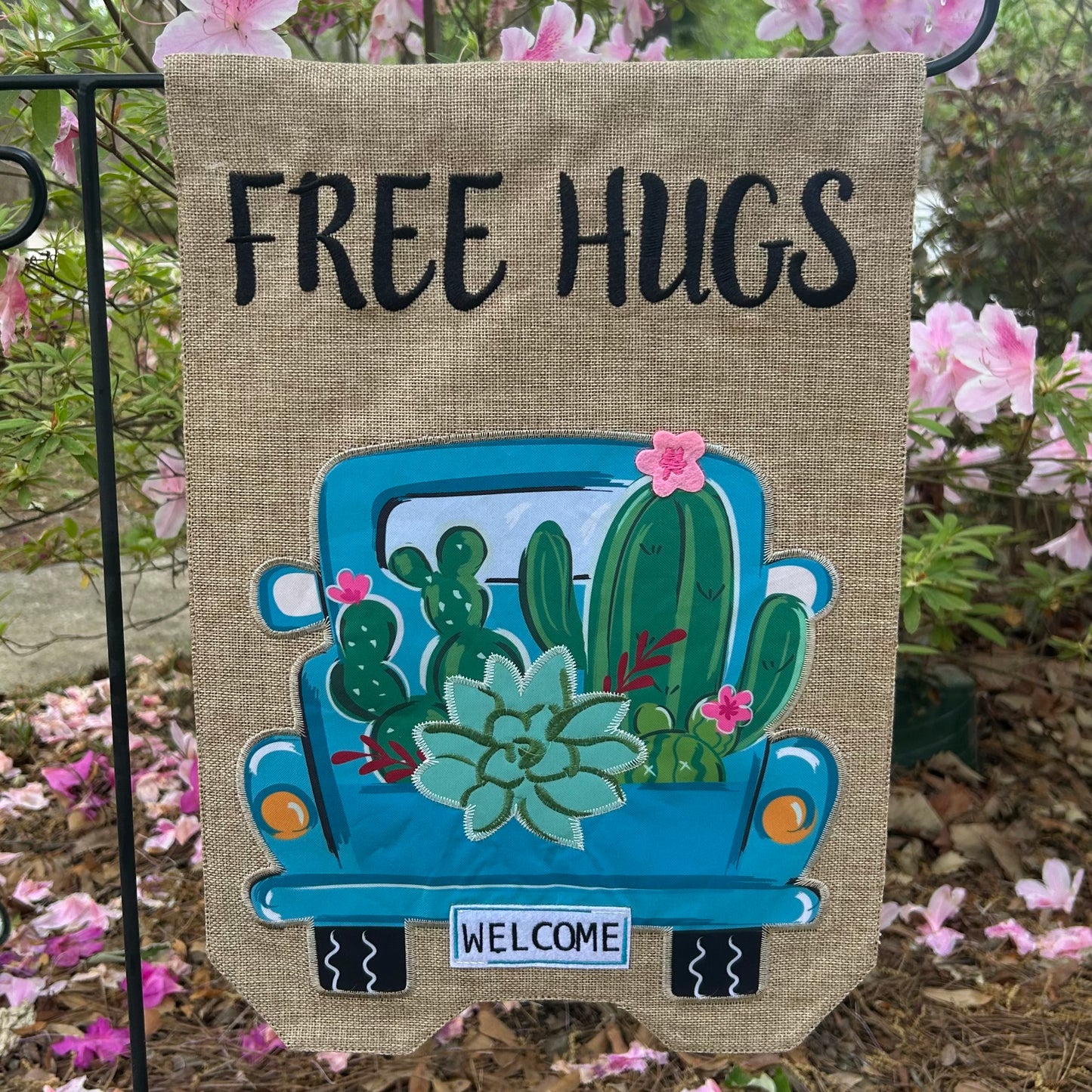 Cactus Pick Up Truck Burlap 2-Sided Garden Flag 12.5x18"