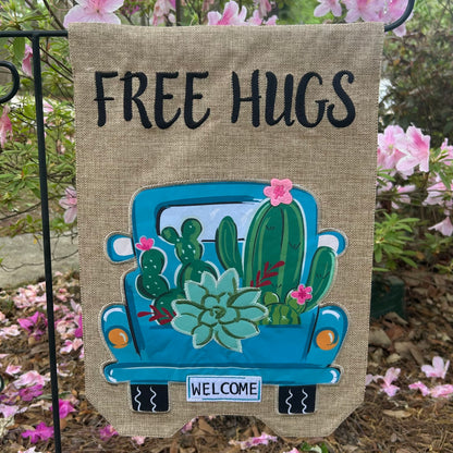 Cactus Pick Up Truck Burlap 2-Sided Garden Flag 12.5x18"