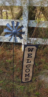 Windmill Welcome Garden Flag Stand with Banner