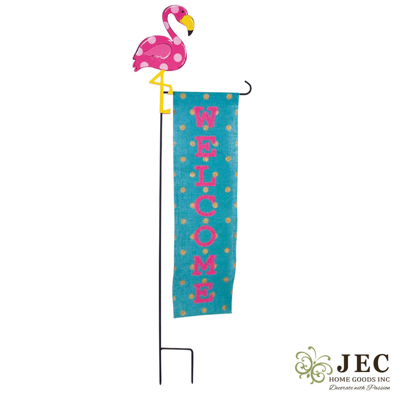 Flamingo Welcome Garden Flag Stand with Banner