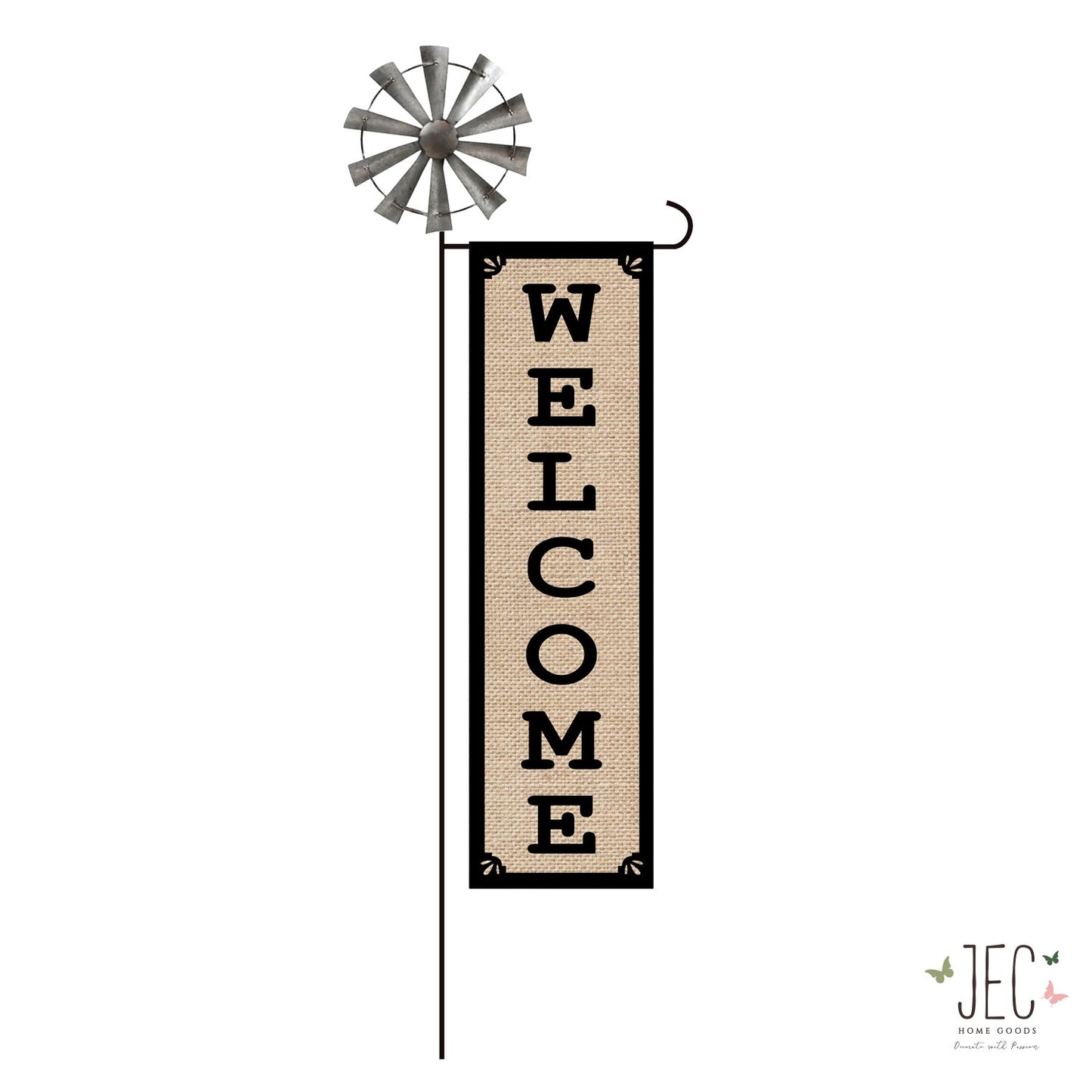 Windmill Welcome Garden Flag Stand with Banner