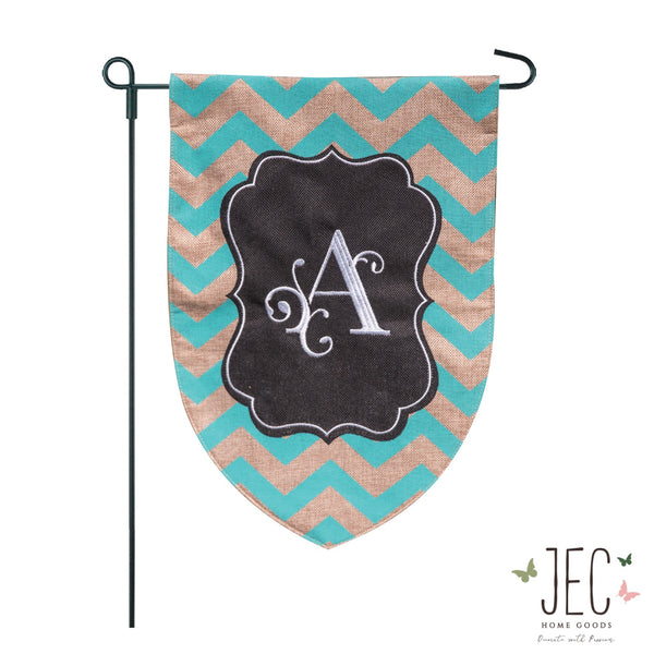 Chevron Monogram Burlap 2-Sided Garden Flag 12.5x18"