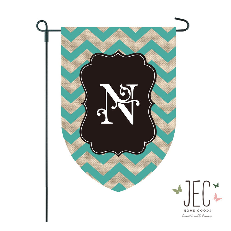 Chevron Monogram Burlap 2-Sided Garden Flag 12.5x18"