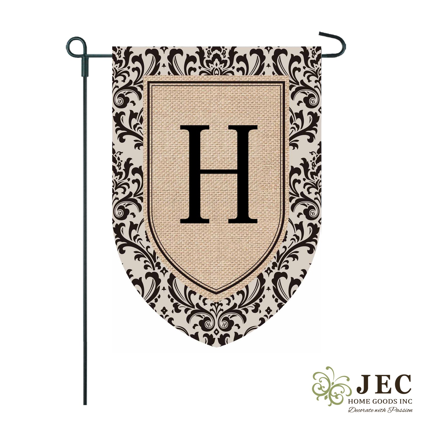 Damask Burlap Monogram Flag