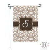 Damask Monogram 2-Sided Burlap Garden Flag 12.5x18"