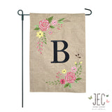 Rose Monogram Burlap 2-Sided Garden Flag 12.5x18"