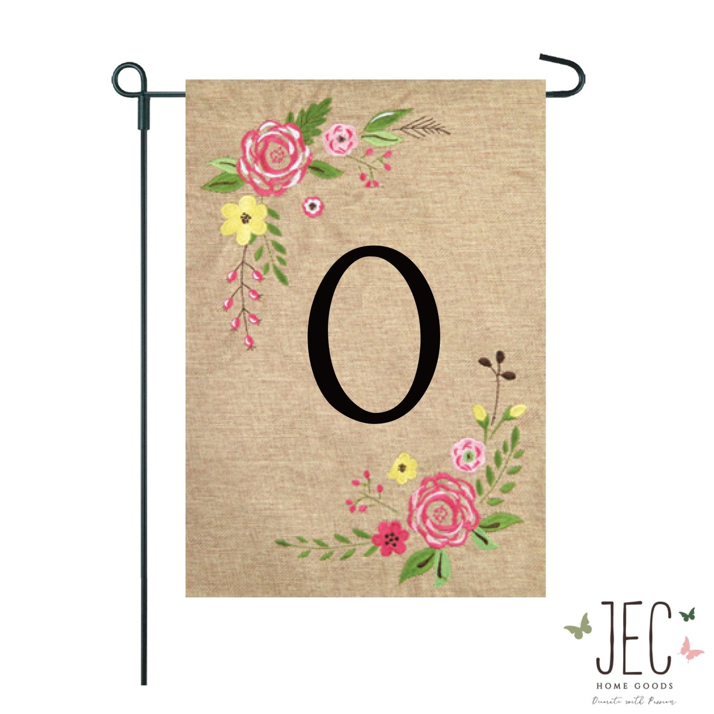 Rose Monogram Burlap 2-Sided Garden Flag 12.5x18"