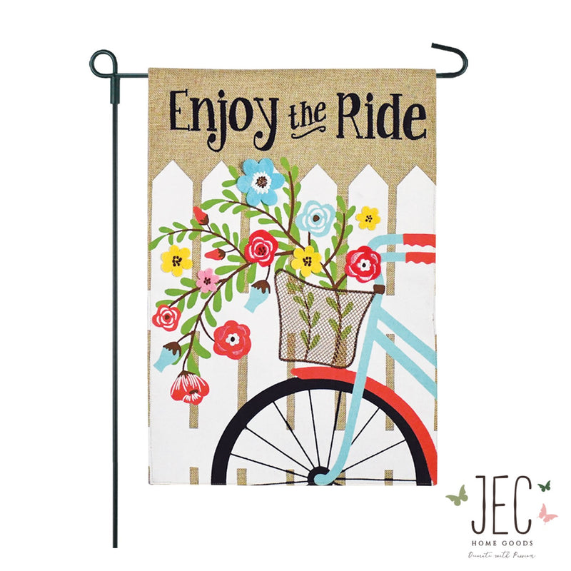Flower Bike Burlap 2-Sided Garden Flag 12.5x18"