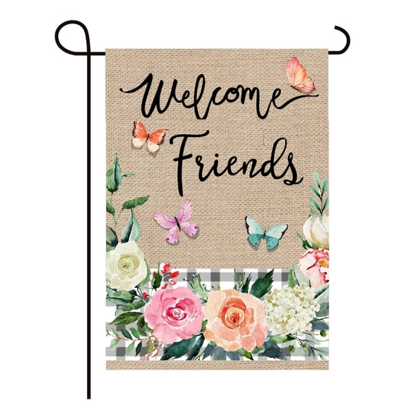 Butterflies Floral 2-Sided Burlap Garden Flag 12.5x18"