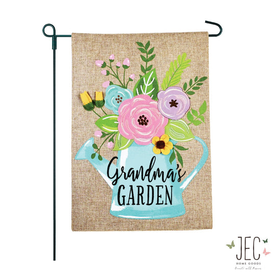 Watering Can Burlap 2-Sided Garden Flag 12.5x18"