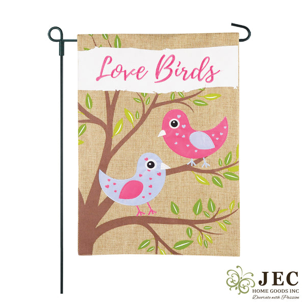Love Birds Burlap 2-Sided Garden Flag 12.5x18"