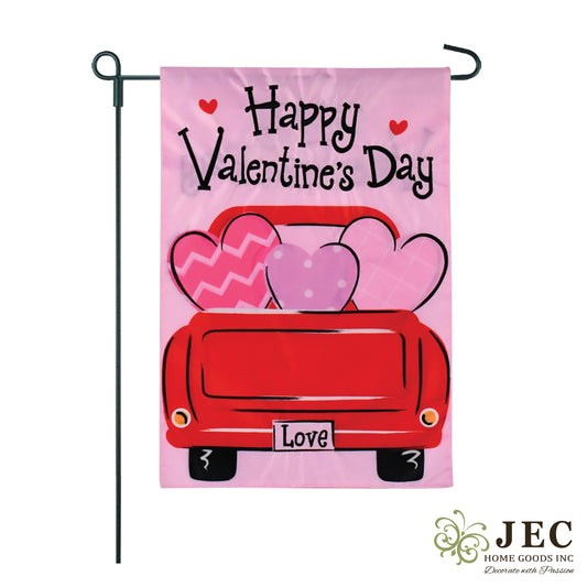 Valentine's Day Truck 2-Sided Garden Flag 12.5x18"