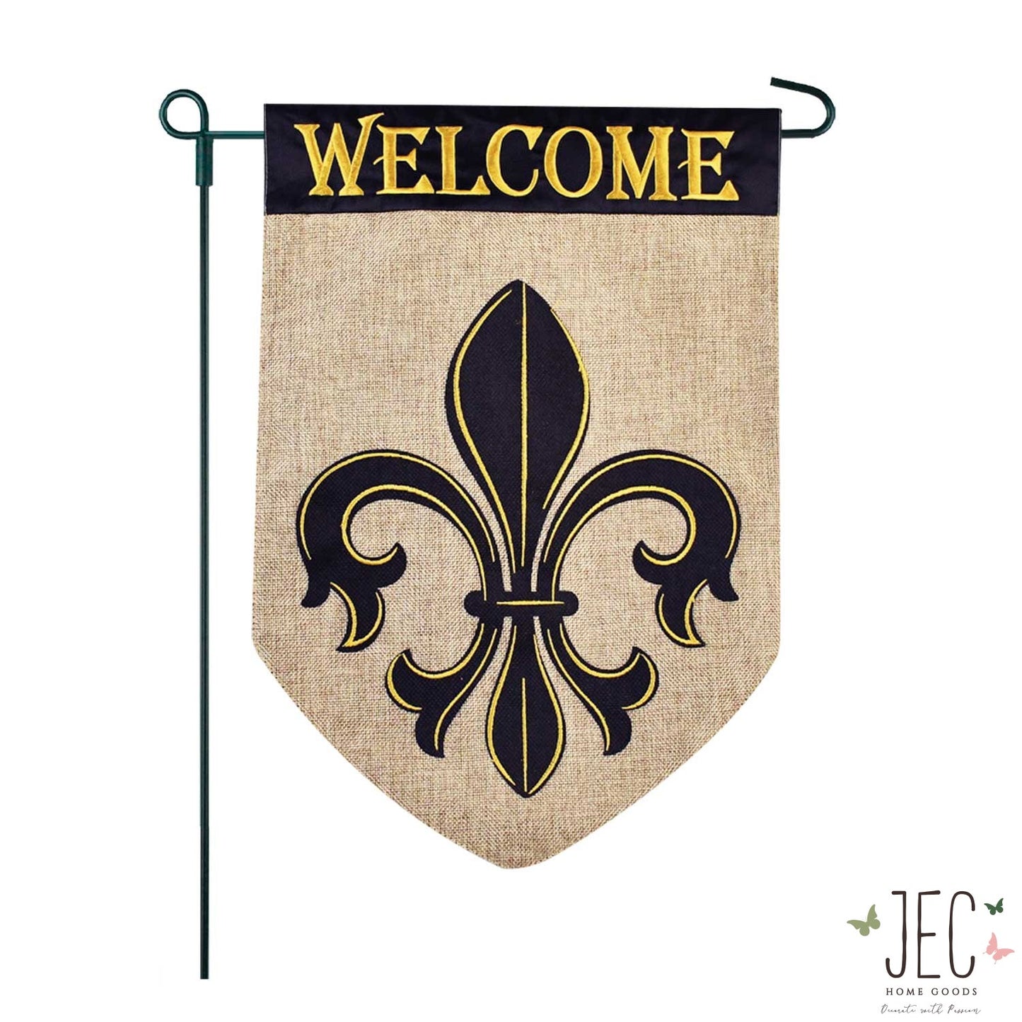 Fleur De Lis Welcome Burlap 2-Sided Garden Flag 12.5x18"