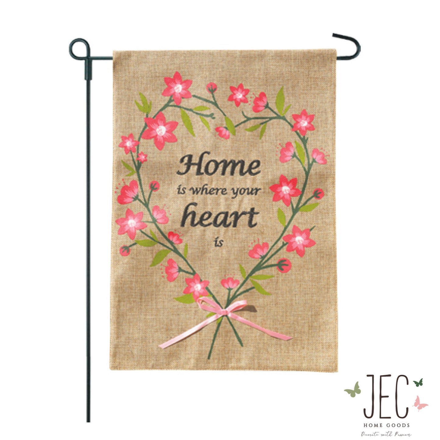 Heart Wreath Burlap 2-Sided Garden Flag 12.5x18"