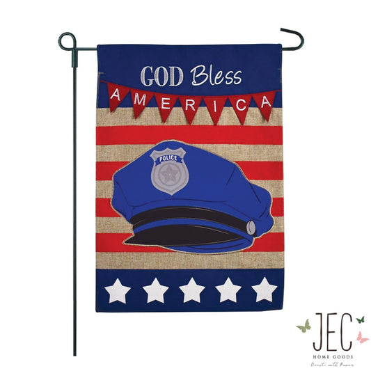 Police Hat GBA Burlap 2-Sided Garden Flag 12.5x18"